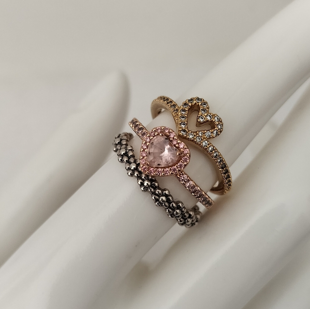 Pandora Band Of Heart Sterling Silver Ring 925 ALE (3 Piece's)